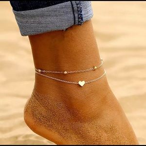 Brand new gold heart layered chain anklet